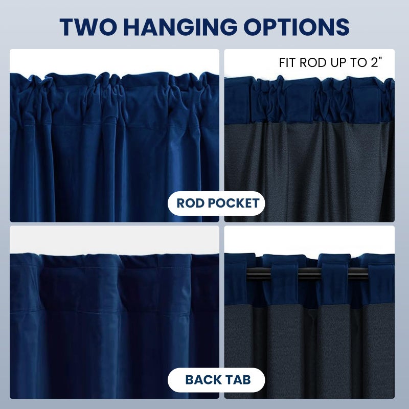 Dreaming Casa Royal Blue Velvet Room Darkening Curtains for Living Room Thermal Insulated Rod Pocket Back Tab Window Curtain for Bedroom 2 Panels 52" W x 108" L - Image 5